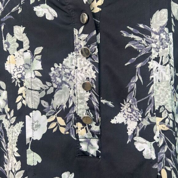 Cocomo Woman Black Floral Blouse 2X Button Front Ruffle Sleeve Lightweight Top - Picture 3 of 10